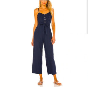 Rails Harper Jumpsuit Linen Blend Navy Blue Size M Belted Button Front | Cropped